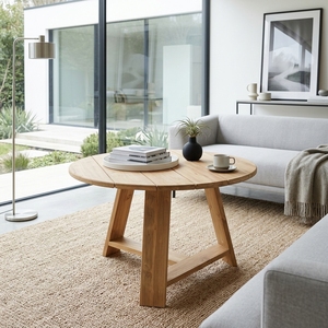Modern <b>Rustic</b> Solid Wood Coffee Table Elegant Trestle Leg Round Wooden Accent Table For Home Setup Art Design Pure Art Setup Art - Product Image 2