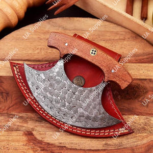 Cuchillo de Chef Ulu de Acero de Damasco con Diseño de Gota de Lluvia, Madera de Palisandro, Hecho a Mano, Ecológico, Ambidiestro, Moderno, con Funda, OEM - Product Image 2