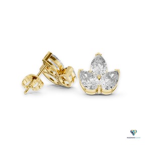 Pendientes de Oro Amarillo de 2.94 CT con Diamantes Cultivados en Laboratorio en Forma de Pera, Pendientes Florales de Triple Piedra en Oro Sólido de 18K - Product Image 2