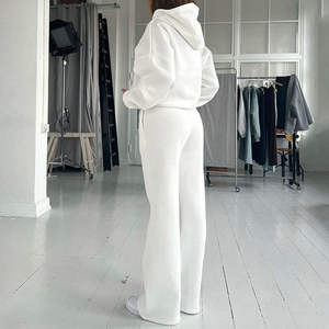 Custom Women's Quarter <b>Zip</b> Sweatshirt and Wide Leg Pants Tracksuit Premium Fleece Lounge Set OEM ODM Private Label Apparel - Product Image 4