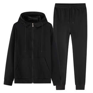 Ensemble de survêtement décontracté OEM pour homme, en molleton épais uni, avec sweat à capuche zippé et pantalon de jogging - Product Image 3