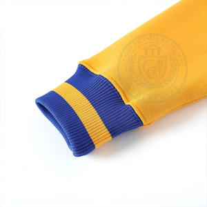 Sweat-shirts pour femmes de l'université Sorority Gamma, en coton, avec logo en relief, blocs de couleurs bleu et jaune, lettres grecques SGR, broderie chenille - Product Image 4