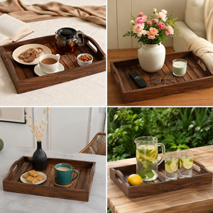 ถาดเสิร์ฟไม้พร้อมหูจับ ทรงสี่เหลี่ยมผืนผ้า สำหรับชา กาแฟ อาหาร เหมาะสำหรับห้องนั่งเล่น โต๊ะรับประทานอาหาร - Product Image 3