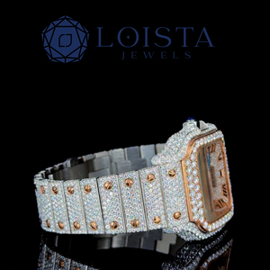 Montre de luxe pour homme, style hip-hop, à quartz, en acier inoxydable, avec bracelet en diamants Moissanite VVS, cadran blanc à chiffres romains, entièrement pavée sur mesure - Product Image 3