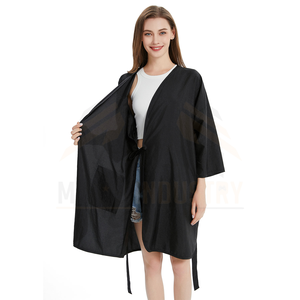 Capa de Peluquería para Mujer, Negra, Cuello en V, con Cinturón, Ajuste Holgado, Cómoda, Impermeable, Manga Corta - Product Image 6