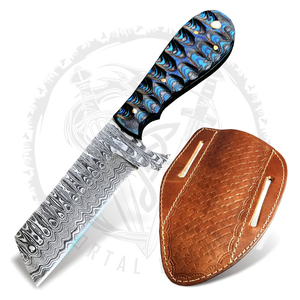 Couteau de boucher de style cowboy sur mesure avec poignée ergonomique, lame en acier Damas et étui en cuir de type pancake - Product Image 2