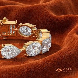 Rose Gold 925 <b>Silver</b> Pear Shape Bezel Moissanite Tennis Bracelet Secure Clasp Daily Wear Fashion Jewelry Gift Women <b>Men</b> Sparkle - Product Image 4