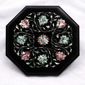 Black Marble Inlay Mother Pearl Floral Design Octagonal Handmade Modern Eco-Friendly Agra Heritage Coffee Table <b>Top</b> Home Decor - Product Image 1