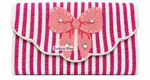 Handmade Beaded Candy Clutch <b>Bag</b> with Red White Pattern Flap Closure for Evening Party - Product Image 6