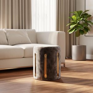 Velvet Round Golden Multiple Strip Ottoman Office Stool Foot Rest Stool Linen Fabric Padded Seat <b>Pouf</b> Ottoman with Round Shape - Product Image 2