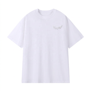 T-shirt blanc surdimensionné à manches courtes avec logo ailes en relief, haut décontracté en jersey de coton à col rond pour homme - Product Image 1