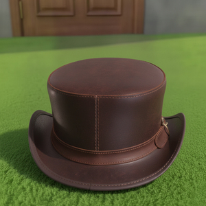 Créez votre propre chapeau haut-de-forme en cuir marron fait main, unisexe, style steampunk, avec conchos argentés. - Product Image 4