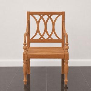 Traditional Solid <b>Teak</b> Wood Arm <b>Chair</b> with Carved Backrest and Turned Legs Outdoor Dining Well Sanded Finish Model CHA26 - Product Image 2