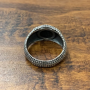 Bague signet en argent sterling 925 avec pierre précieuse onyx noir, 8,5 grammes, légère, unique, avec bande perlée, bijou pour tous les jours - Product Image 4