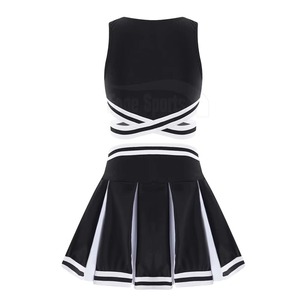 Conjunto de Uniforme de Porristas Blanco y Negro, Top Corto con Tirantes Cruzados y Falda Plisada, Disfraz para Equipo de Baile para Mujeres Adultas - Product Image 5