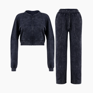 HAMIO SPORTS Conjunto Deportivo Unisex de Dos Piezas con Capucha, Color Gris Hielo, Lavado Ácido, Tallas Grandes, Ribete Blanco en Contraste, Elástico en Cuatro Direcciones, Secado Rápido - Product Image 1