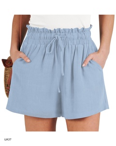 Shorts d'été à taille haute et volants pour femmes, taille élastique avec cordon de serrage, shorts de plage amples, plusieurs tailles et couleurs - Product Image 3