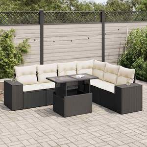 Ensemble de canapés de jardin noir et crème en rotin d'extérieur avec coussins en mousse haute densité, design contemporain imperméable - Product Image 3
