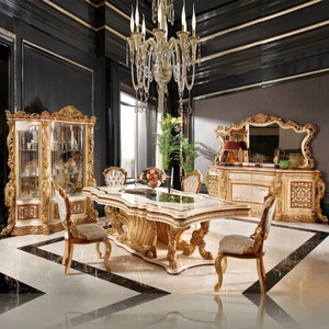 Juego de Comedor de Madera de Caoba Sólida de Lujo Europeo, Tallado a Mano, Estilo Palacio Francés, Muebles de Mesa y Sillas de Alta Gama - Product Image 1