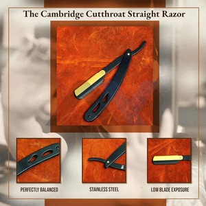Kit de rasoir de barbier professionnel à lame unique avec logo personnalisé, en acier inoxydable noir et or, type Shavette, avec étui de voyage - Product Image 3