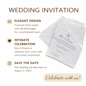 การ์ดเชิญงานแต่งงานแบบเรียบง่ายขอบกระดาษตัดด้วยมือ กระดาษคอตตอนหรูหราสั่งทำพิเศษ เป็นมิตรกับสิ่งแวดล้อม พิมพ์ลายด้วยระบบถ่ายโอนความร้อน - Product Image 6