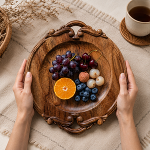 Bandeja de Servir de Madera de Acacia Doussie Vintage al por Mayor, Tallada a Mano con Diseño Wabi-Sabi, Plato Duradero y Ecológico para Cena o Frutas - Product Image 2