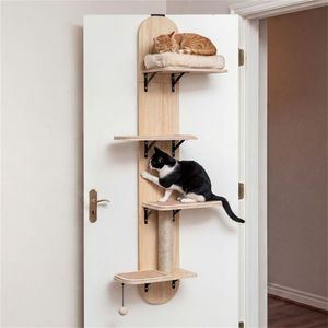 Albero per Gatti Beige a 5 Livelli, 4 Piani Regolabili in Altezza, Senza Foratura, Adatto per Appartamenti, Solido e Resistente ai Graffi - Product Image 1