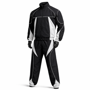 Black White Color Blocked Windproof Track Suit Zipper Closure Elastic Waist Regular Fit All Seasons Outdoor Wear <b>Windbreaker</b> Set - Product Image 1