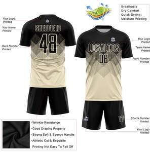 Uniforme de Fútbol Personalizado Negro Crema con Diamantes Geométricos, Nombre y Número del Equipo Personalizados, Camiseta y Pantalones Cortos de Fútbol, Kit Completo para Hombre y Jóvenes - Product Image 3
