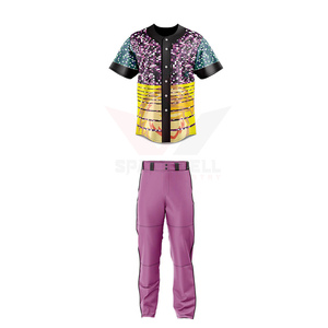 Ensemble de maillots de baseball sublimés personnalisés pour hommes, gris et orange, imprimé, séchage rapide, manches courtes, pantalon uniforme à braguette boutonnée, 100 % polyester - Product Image 5