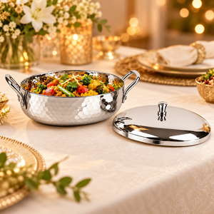 Casserole ovale en acier inoxydable avec finition martelée, couvercle et longue poignée, pour la cuisine - Product Image 5