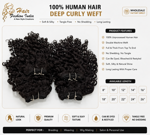 HAIR FASHION INDIA HFICH Lot de mèches de cheveux humains indiens bouclés crépus 100% vierges, tissage à double trame machine, 100GM - Product Image 2