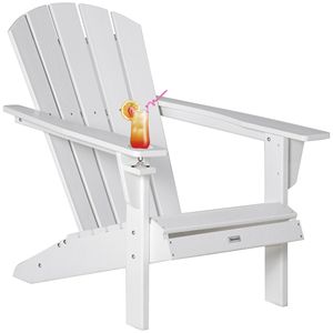 Silla Adirondack de Respaldo Alto con Asiento Ancho, Tumbona de Plástico HDPE para Exteriores, Tumbona Blanca con Portavasos - Product Image 1