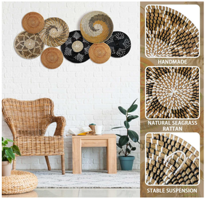 Set of 8 Wholesale Natural Seagrass Baskets Bohemian Style Woven <b>Wall</b> Baskets Suitable for Living Room Complete <b>Wall</b> <b>Decoration</b> - Product Image 4