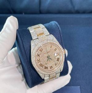 Reloj de pulsera de acero inoxidable con diamantes de doble tono - Reloj mecánico automático con diamantes VVS Moissanite estilo Hip Hop - Product Image 4