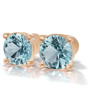 Heerani Jewels Natural Round Aquamarine 925 <b>Sterling</b> <b>Silver</b> Classic <b>Stud</b> Vermeil Rose Gold Unisex <b>Earrings</b> - Product Image 1