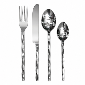 Ensemble de couverts en acier inoxydable à manche martelé au design moderne, poli miroir, forgé, argenté, pour hôtels de luxe et mariages - Product Image 1