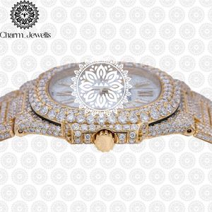 Charm_Jewells Montre de luxe en or, boîtier rond de 40 mm, quartz analogique, lunette sertie de diamants, mode féminine - Product Image 4