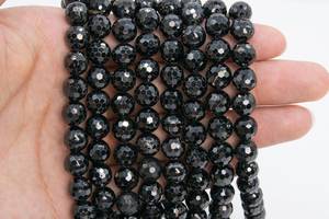 Perles de tourmaline noire, pierres précieuses naturelles authentiques, micro-facettées, rondes, en vrac, 15 pouces, 7,5 pouces, vente en gros - Product Image 5