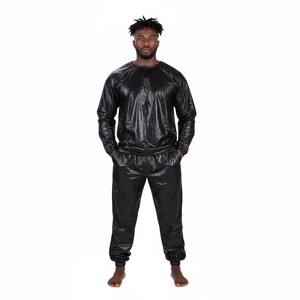 Ensemble de combinaison de sauna noire pour hommes, manches longues, col rond avec poches, taille élastique, fibre de polyéthylène, toutes saisons - Product Image 2