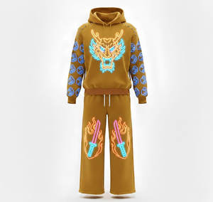 Sweat à capuche homme imprimé numérique futuriste, motif néon central et manches à motif de circuits, haut techwear vibrant - Product Image 3