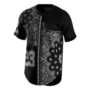 Maillot de baseball noir à imprimé cachemire pour homme, manches courtes, col en V, sublimé, anti-humidité, uniforme adulte - Product Image 1