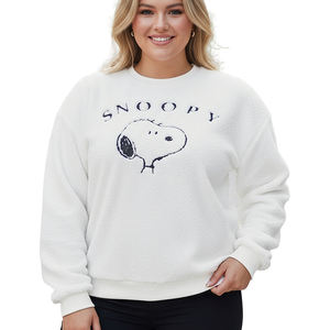 Sudadera de cuello redondo con bordado personalizado, talla grande, hombros caídos, forro de piel, para mujer, sudadera de cuello redondo de lana sherpa, extragrande - Product Image 1