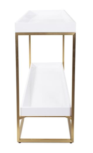 Mesa Consola Blanca con Detalles en Dorado, Mesa Auxiliar Moderna Rectangular para Entrada o Sala de Estar - Product Image 4