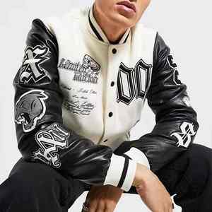 Custom Logo Men's Hip Hop Chenille Bomber Jacket Leather Style Applique Embroidery Streetwear - Product Image 6