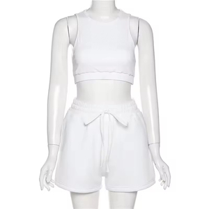 Conjunto de Yoga de 2 Piezas, Top Corto de Cintura Alta y Pantalones Cortos, Color Sólido, Espalda Cruzada, Ropa Deportiva para Mujer, Transpirable, Spandex y Algodón - Product Image 3