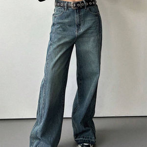 Pantalones Vaqueros de Diseño Único, Estilo Retro Americano, Holgados, de Pierna Recta, para Mujer - Product Image 4