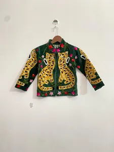 Handcrafted Green <b>Velvet</b> Tiger Embroidery <b>Jacket</b> Traditional Floral Bohemian Outerwear Full Sleeve Autumn <b>Jacket</b> - Product Image 1