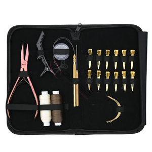 Hair <b>Extension</b> Tools Kit Rose Gold Hair <b>Extension</b> Plier <b>Bead</b> Threading Loop Set Clear <b>Bead</b> Container Weaving Thread Set for Hair - Product Image 1