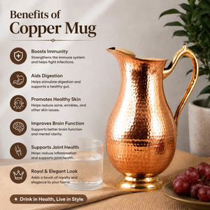 Carafe à eau en cuivre pur de haute qualité, designs classiques et élégants personnalisés, prix de gros, carafes et pichets à prix le plus bas - Product Image 4